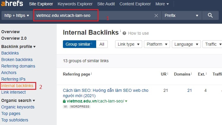 chọn internal backlinks