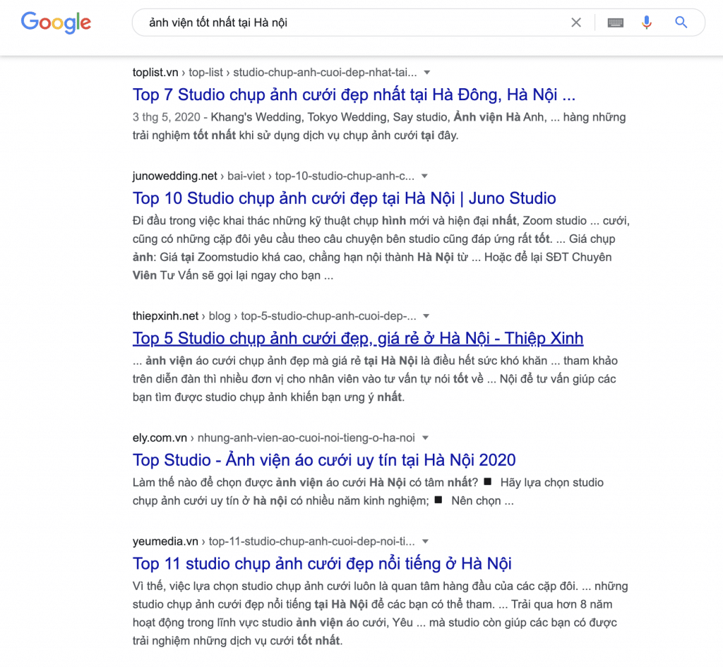 kết quả trả về trên Google đều là các bài viết dạng danh sách