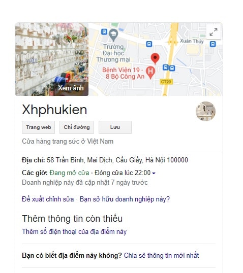 Map doanh nghiệp hiển thị trên Google