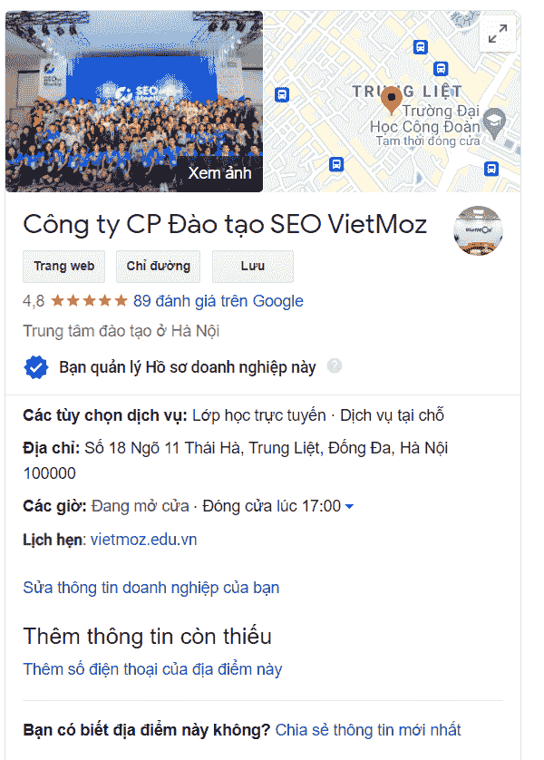 Google My Business của VietMoz