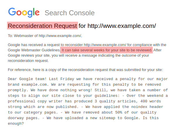 Reconsideration request: Yêu cầu xem xét lại trong Google Penalty