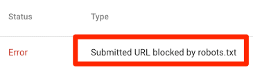 URL đã gửi bị chặn bởi robots.txt