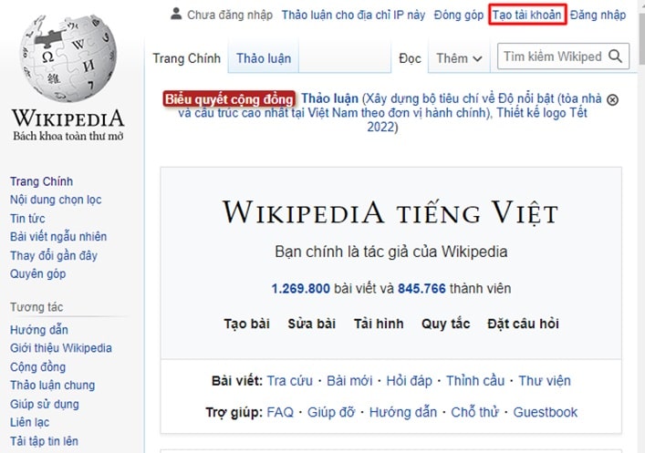tạo tài khoản trên wikipedia