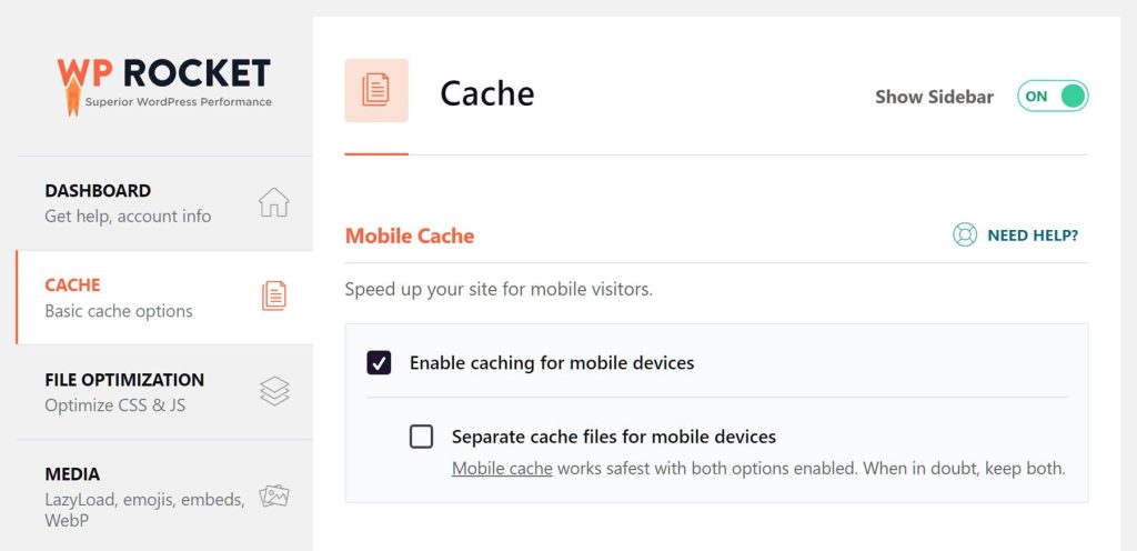 tính năng cache WP Rocket