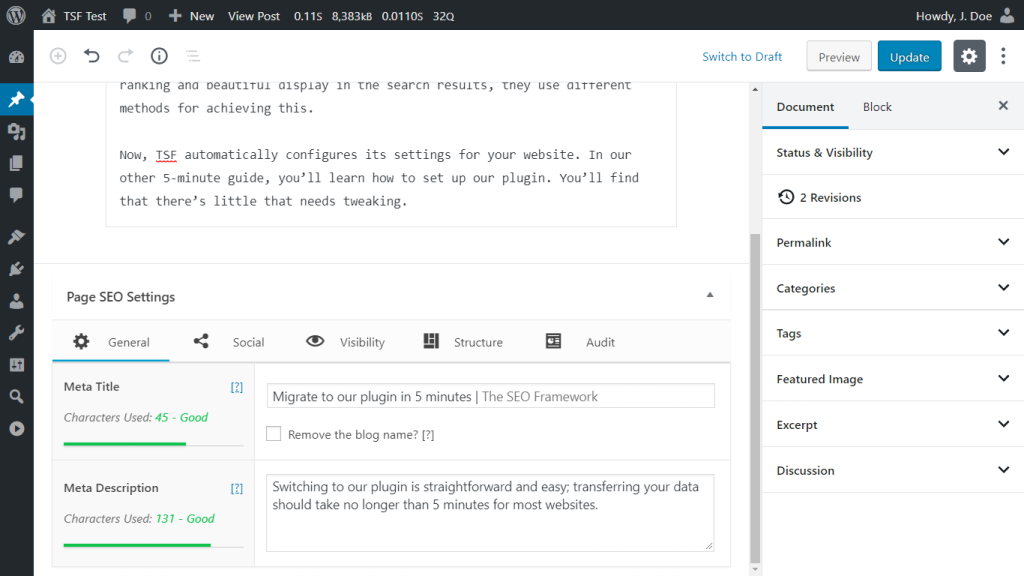 page seo settings trên the SEO Framework