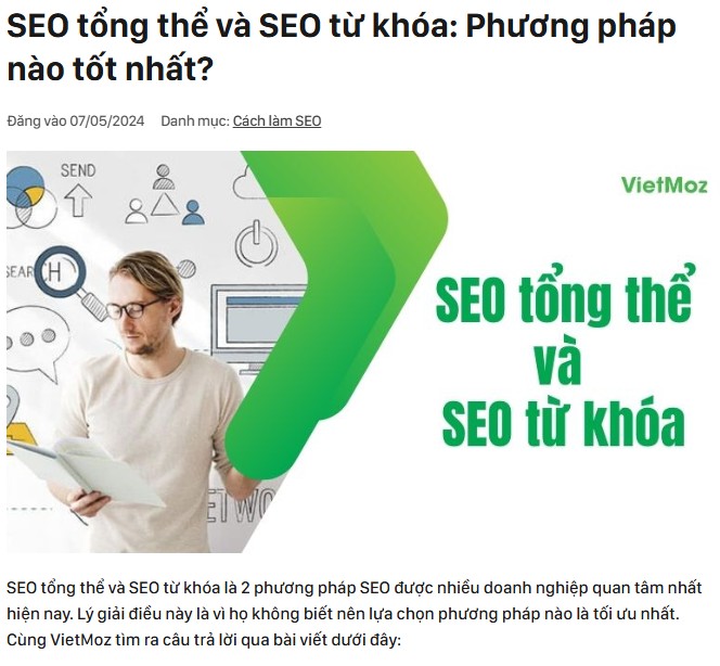 ví dụ bài viết chuẩn SEO có chủ đề về "SEO tổng thể và SEO từ khóa"
