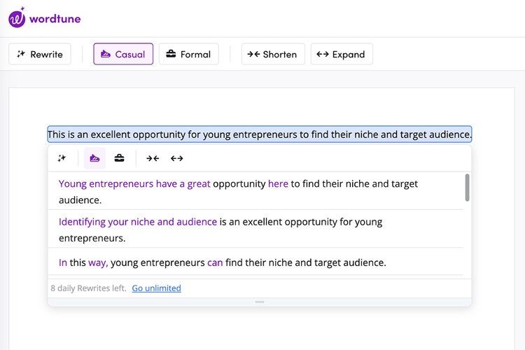 công cụ hỗ trợ viết semantic content - wordtune