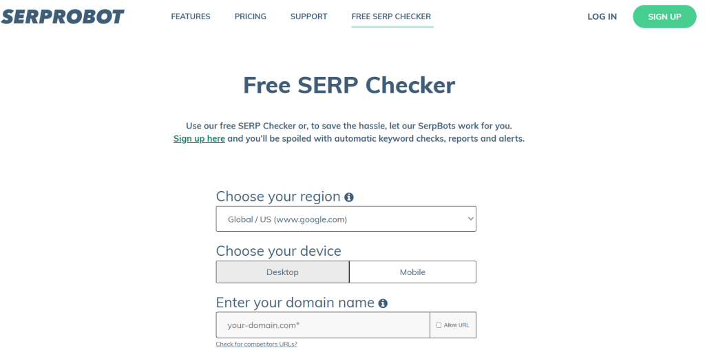 SERPROBOT công cụ kiểm tra thứ hạng từ khóa Google